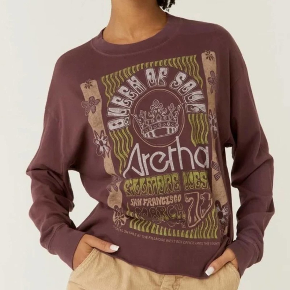 DAYDREAMER NWOT Aretha Franklin Queen of Soul Long Sleeve Crop Band Tee XS